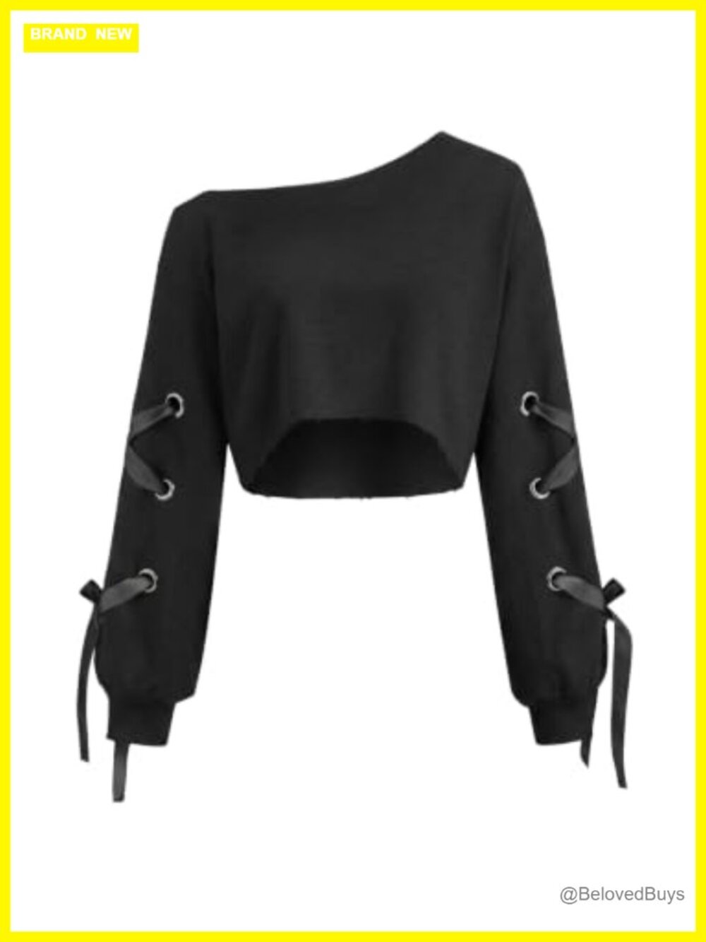 Off Shoulder Cropped Sweatshirt Lace Up Sleeves Y2K Crop Top